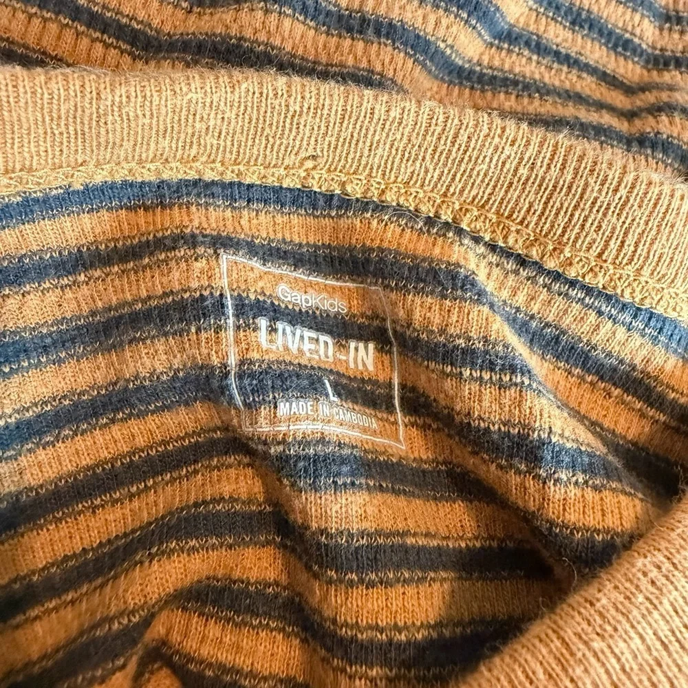 Gap Kids Yellow Grey Stripe Long Sleeve Shirt T-Shirt Top Large 10-12 Big Kid